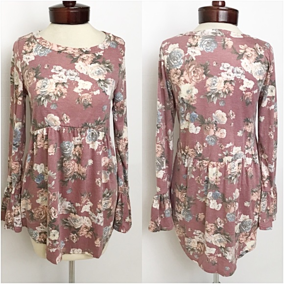 Bohemian Floral Flowy Soft Babydoll TunicTop SM - Picture 7 of 8